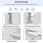 Mobile Bagno da 60 cm con Lavabo in Ceramica, Cassetto Ribaltabile e Ripiano Regolabile, Mobiletto Bagno Autoportante per Piccoli Spazi