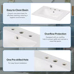 Mobile Bagno da 60 cm con Lavabo in Ceramica, Cassetto Ribaltabile e Ripiano Regolabile, Mobiletto Bagno Autoportante per Piccoli Spazi