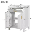 Mobile Bagno da 60 cm con Lavabo in Ceramica, Cassetto Ribaltabile e Ripiano Regolabile, Mobiletto Bagno Autoportante per Piccoli Spazi