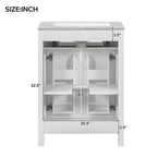 Mobile Bagno da 60 cm con Lavabo in Ceramica, Cassetto Ribaltabile e Ripiano Regolabile, Mobiletto Bagno Autoportante per Piccoli Spazi