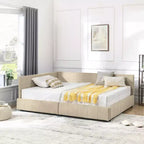 MAYEERTY Letto imbottito con contenitore a grandezza naturale, con testiera e braccioli, per camera da letto e soggiorno, beige scuro