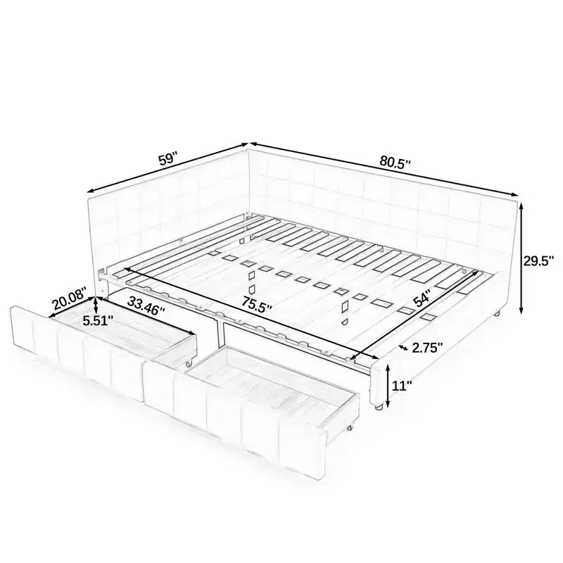 MAYEERTY Letto imbottito con contenitore a grandezza naturale, con testiera e braccioli, per camera da letto e soggiorno, beige scuro