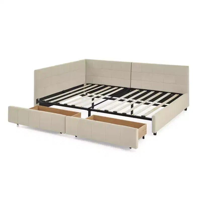 MAYEERTY Letto imbottito con contenitore a grandezza naturale, con testiera e braccioli, per camera da letto e soggiorno, beige scuro