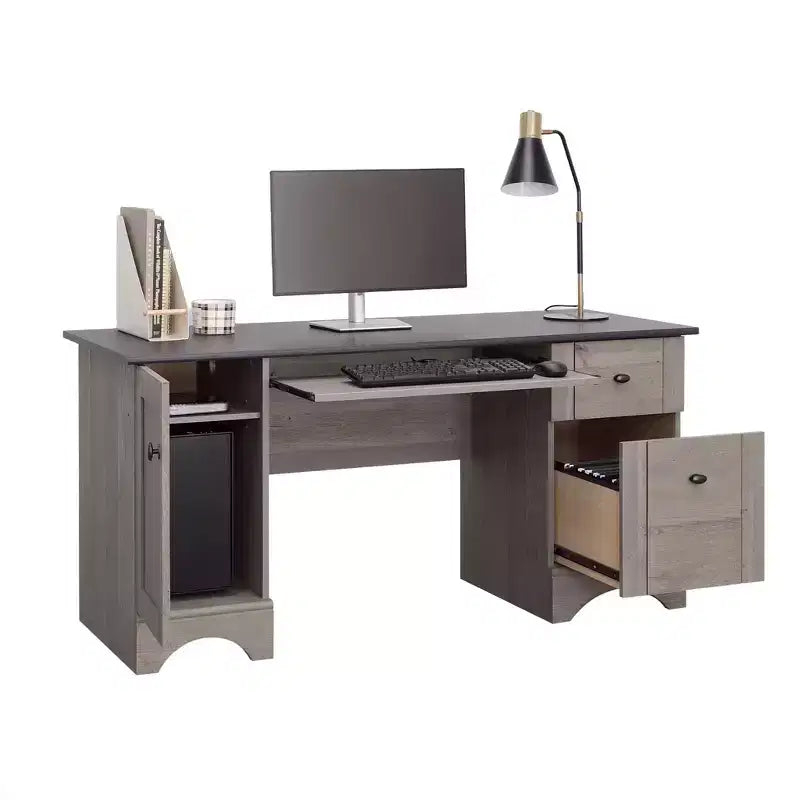 TUYOHW 59.45 Scrivania per computer, Scrivania da ufficio con vassoio per tastiera estraibile, 2 cassetti e 1 armadietto, Scrivania da scrittura per ufficio domestico, studio, sala giochi