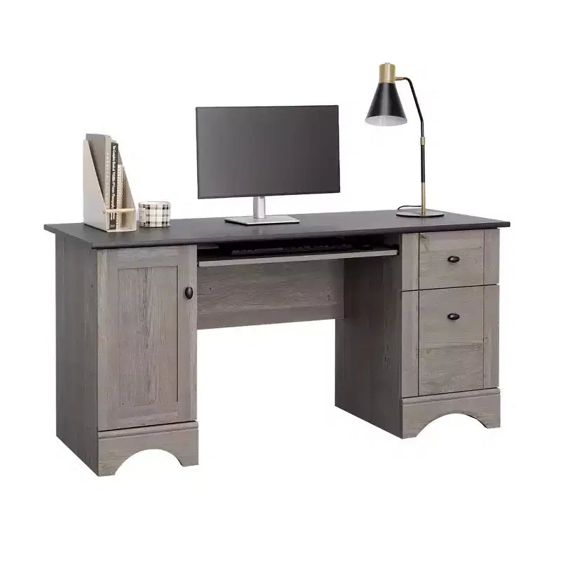 TUYOHW 59.45 Scrivania per computer, Scrivania da ufficio con vassoio per tastiera estraibile, 2 cassetti e 1 armadietto, Scrivania da scrittura per ufficio domestico, studio, sala giochi