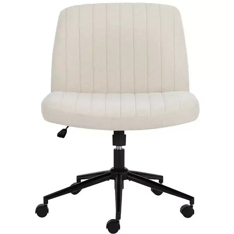 MAYEERTY Cross-Legged Office Vanity Chair, Armless Swivel Fabric Chair with Replaceable Wheels Fixed Base