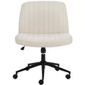 MAYEERTY Cross-Legged Office Vanity Chair, Armless Swivel Fabric Chair with Replaceable Wheels Fixed Base