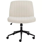 MAYEERTY Cross-Legged Office Vanity Chair, Armless Swivel Fabric Chair with Replaceable Wheels Fixed Base