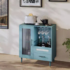 Green Cabinet with Glass Rack & Storage, 30.7 Modern Buffet Sideboard and Cabinet for Kitchen, Dining Room, Living Room