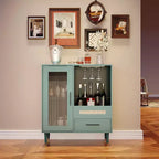 Green Cabinet with Glass Rack & Storage, 30.7 Modern Buffet Sideboard and Cabinet for Kitchen, Dining Room, Living Room