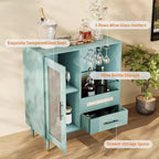 Green Cabinet with Glass Rack & Storage, 30.7 Modern Buffet Sideboard and Cabinet for Kitchen, Dining Room, Living Room