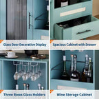 Green Cabinet with Glass Rack & Storage, 30.7 Modern Buffet Sideboard and Cabinet for Kitchen, Dining Room, Living Room