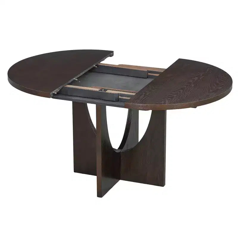Set da pranzo rotondo allungabile da 5 pezzi per 4 persone, tavolo da cucina moderno con prolunga rimovibile e 4 sedie imbottite per sala da pranzo