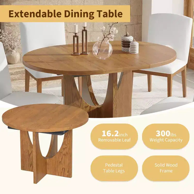 Set da pranzo rotondo allungabile da 5 pezzi per 4 persone, tavolo da cucina moderno con prolunga rimovibile e 4 sedie imbottite per sala da pranzo