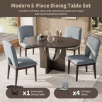 Set da pranzo rotondo allungabile da 5 pezzi per 4 persone, tavolo da cucina moderno con prolunga rimovibile e 4 sedie imbottite per sala da pranzo