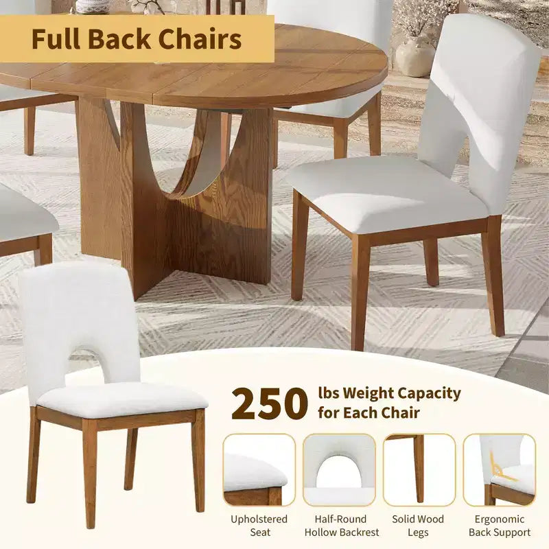 Set da pranzo rotondo allungabile da 5 pezzi per 4 persone, tavolo da cucina moderno con prolunga rimovibile e 4 sedie imbottite per sala da pranzo