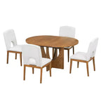 Set da pranzo rotondo allungabile da 5 pezzi per 4 persone, tavolo da cucina moderno con prolunga rimovibile e 4 sedie imbottite per sala da pranzo