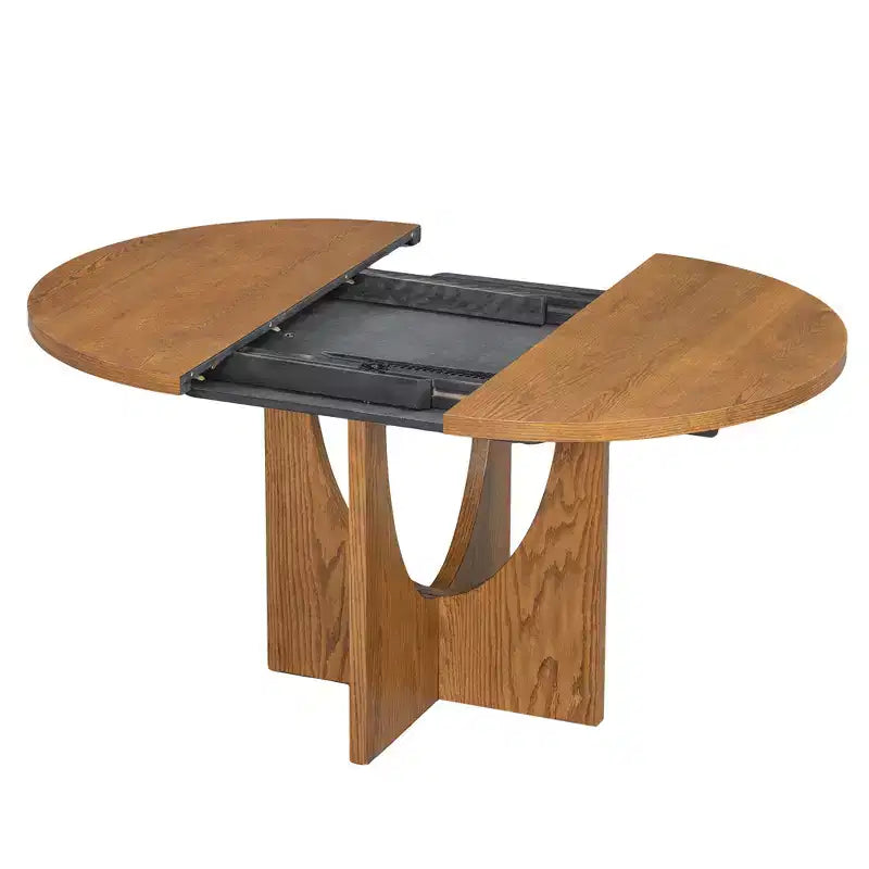 Set da pranzo rotondo allungabile da 5 pezzi per 4 persone, tavolo da cucina moderno con prolunga rimovibile e 4 sedie imbottite per sala da pranzo