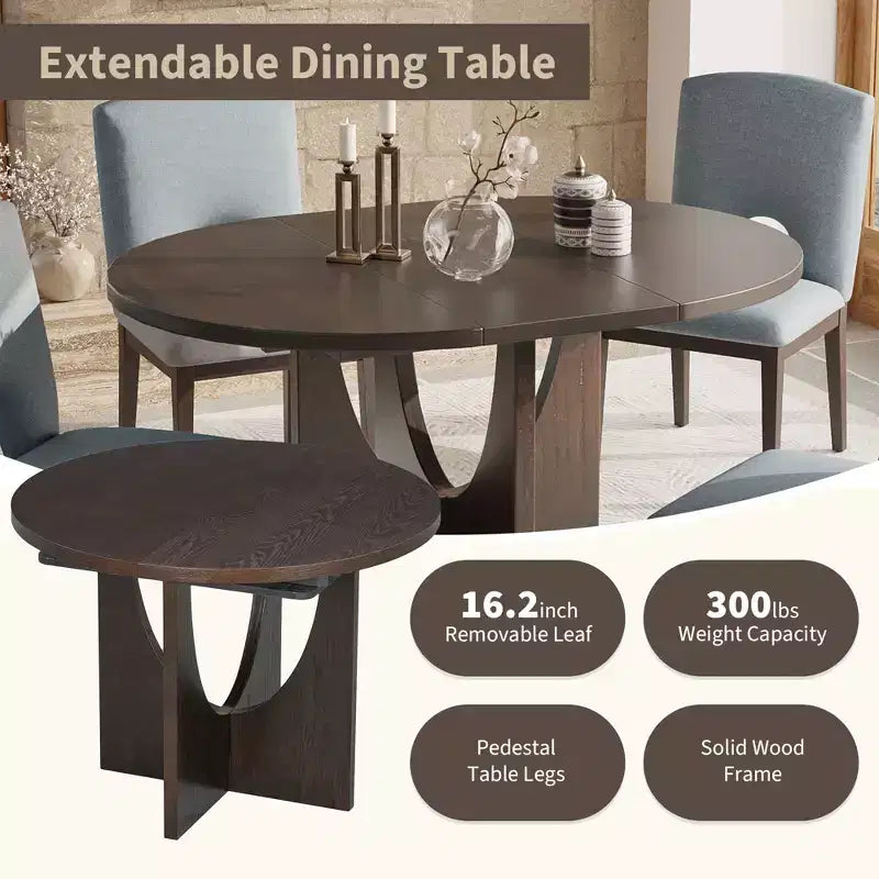 Set da pranzo rotondo allungabile da 5 pezzi per 4 persone, tavolo da cucina moderno con prolunga rimovibile e 4 sedie imbottite per sala da pranzo