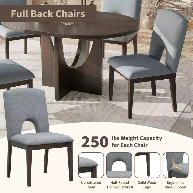 Set da pranzo rotondo allungabile da 5 pezzi per 4 persone, tavolo da cucina moderno con prolunga rimovibile e 4 sedie imbottite per sala da pranzo