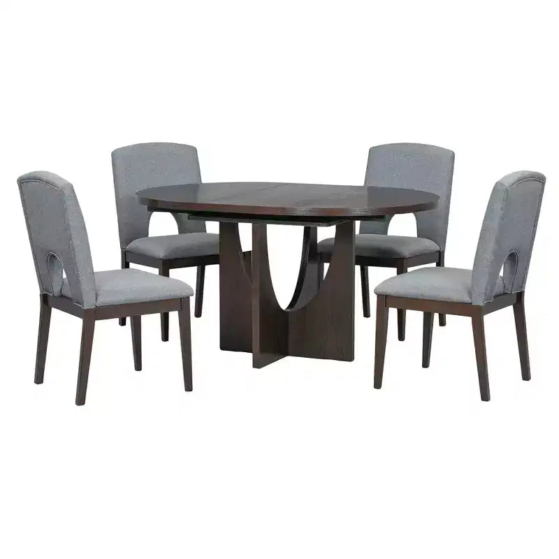 Set da pranzo rotondo allungabile da 5 pezzi per 4 persone, tavolo da cucina moderno con prolunga rimovibile e 4 sedie imbottite per sala da pranzo