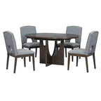 Set da pranzo rotondo allungabile da 5 pezzi per 4 persone, tavolo da cucina moderno con prolunga rimovibile e 4 sedie imbottite per sala da pranzo
