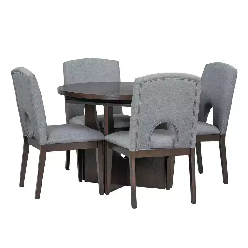 Set da pranzo rotondo allungabile da 5 pezzi per 4 persone, tavolo da cucina moderno con prolunga rimovibile e 4 sedie imbottite per sala da pranzo