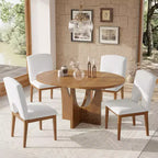 Set da pranzo rotondo allungabile da 5 pezzi per 4 persone, tavolo da cucina moderno con prolunga rimovibile e 4 sedie imbottite per sala da pranzo