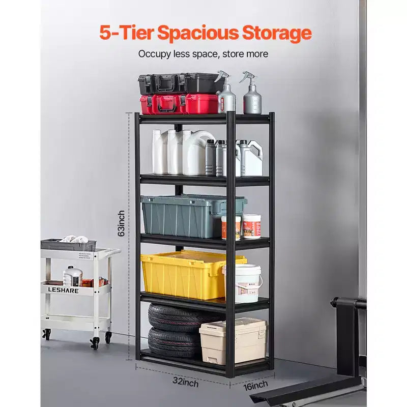 VEVOR Storage Shelves, 2000lbs, 5 Tier Garage Storage Shelving, 16 Dx32Wx63 H Adjustable Metal Shelves for Garage Shelves Utility Rack Shelf,Black