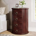 Lantine Solid Wood Nightstand, Round Bedside Table with 4 Drawers, Rustic Tall Night Stand for Bedroom & Living Room, No Assembly Required