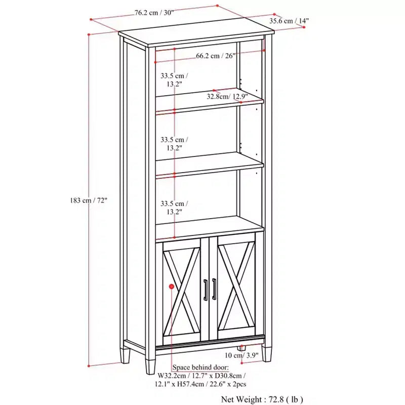 Libreria tradizionale Cantina in LEGNO MASSELLO da 72"x 30" color marrone fumo