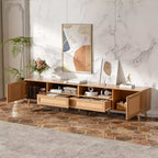 Mobile TV GDFStudio Darwin in Rattan Intrecciato, Stile Moderno Country, per TV fino a 90'', con Gambe in Legno Massello