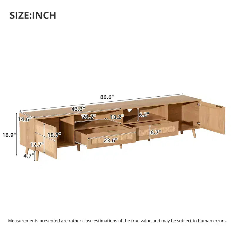 Mobile TV GDFStudio Darwin in Rattan Intrecciato, Stile Moderno Country, per TV fino a 90'', con Gambe in Legno Massello