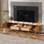 Mobile TV GDFStudio Darwin in Rattan Intrecciato, Stile Moderno Country, per TV fino a 90'', con Gambe in Legno Massello