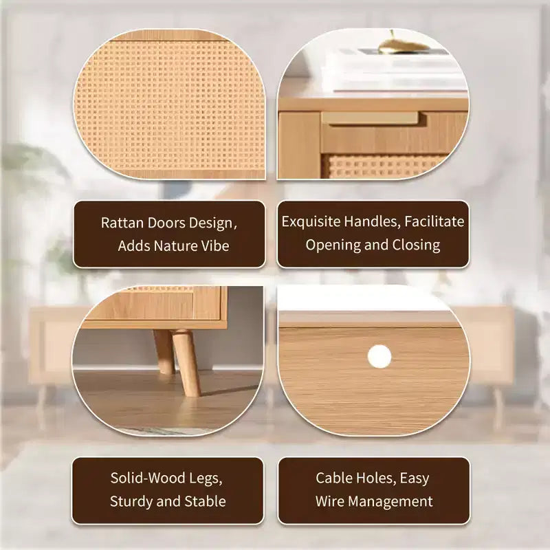 Mobile TV GDFStudio Darwin in Rattan Intrecciato, Stile Moderno Country, per TV fino a 90'', con Gambe in Legno Massello