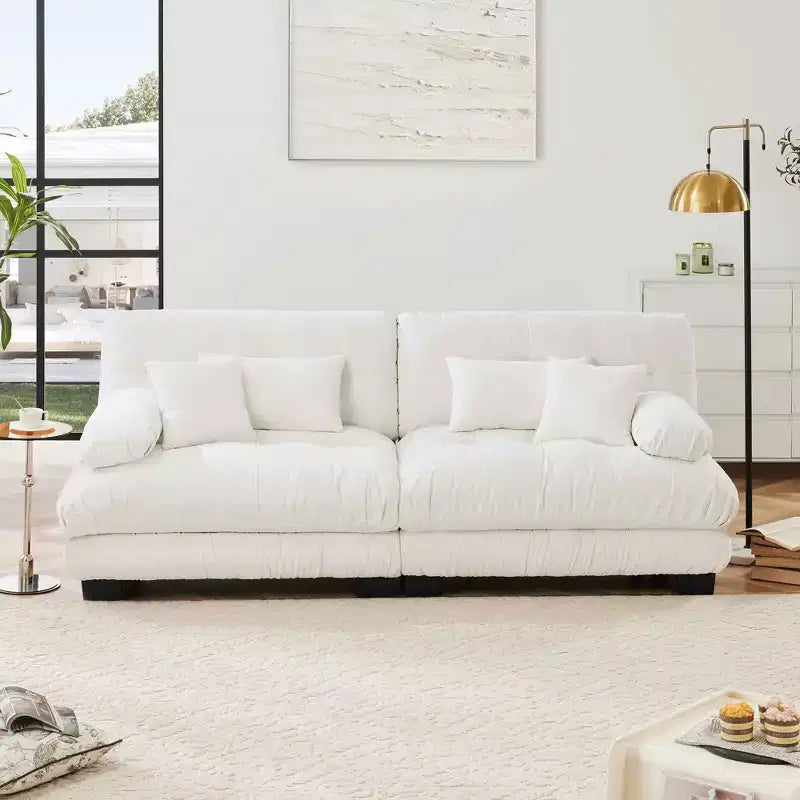 MAYEERTY Colud Couch 2 Seater Sofa with 2 Lumbar Pillows and 2 Throw Pillows for Living Room White
