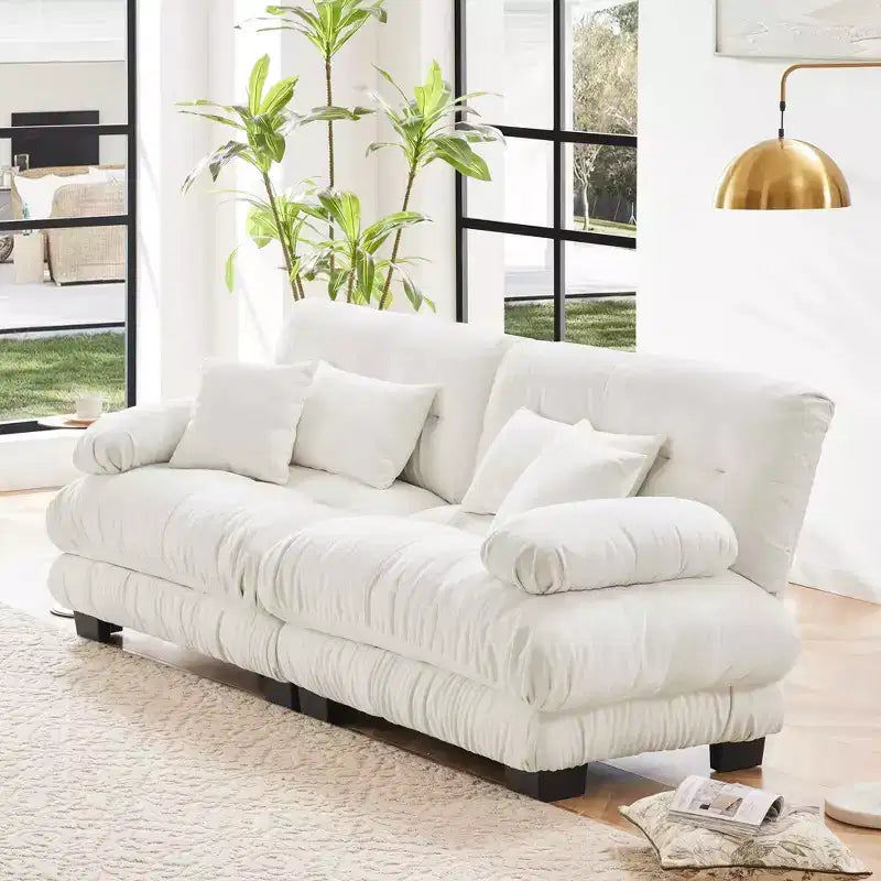 MAYEERTY Divano 2 posti "Cloud" con 2 cuscini lombari e 2 cuscini decorativi per salotto, colore bianco