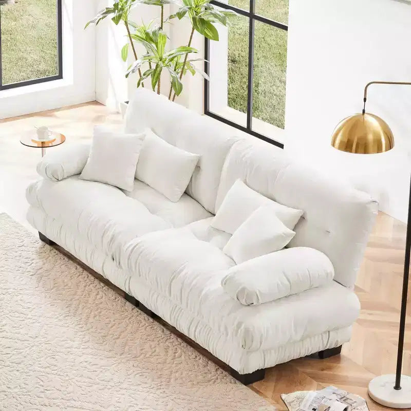 MAYEERTY Divano 2 posti "Cloud" con 2 cuscini lombari e 2 cuscini decorativi per salotto, colore bianco