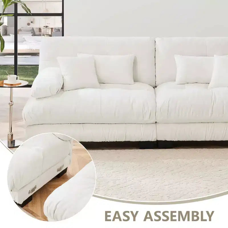 MAYEERTY Divano 2 posti "Cloud" con 2 cuscini lombari e 2 cuscini decorativi per salotto, colore bianco