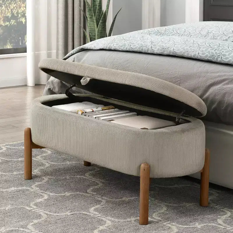 GDFStudio Nolan Mid-Century Modern Corduroy Upholstered Storage Bench