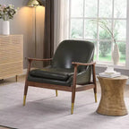 Poltrona d'accento Mid-Century in ecopelle da 74 cm con gambe con puntali in ottone, per soggiorno o ufficio