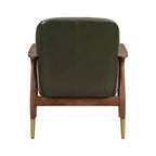 Poltrona d'accento Mid-Century in ecopelle da 74 cm con gambe con puntali in ottone, per soggiorno o ufficio