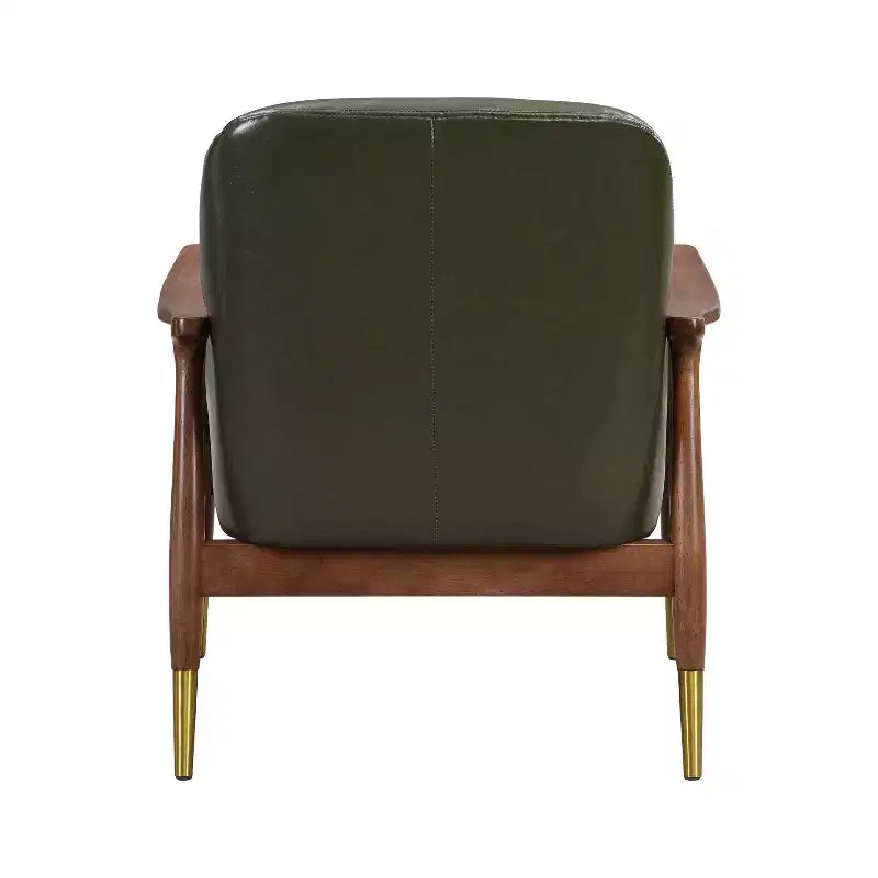 Poltrona d'accento Mid-Century in ecopelle da 74 cm con gambe con puntali in ottone, per soggiorno o ufficio