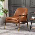 29.2-Inch Mid-Century Faux Leather Accent Chair with Cushioned Seat, Solid Wood Frame, for Lounge