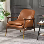 29.2-Inch Mid-Century Faux Leather Accent Chair with Cushioned Seat, Solid Wood Frame, for Lounge