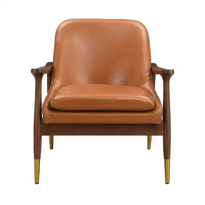 Poltrona accent mid-century da 29,2 pollici in similpelle con seduta imbottita, struttura in legno massiccio, per salotto