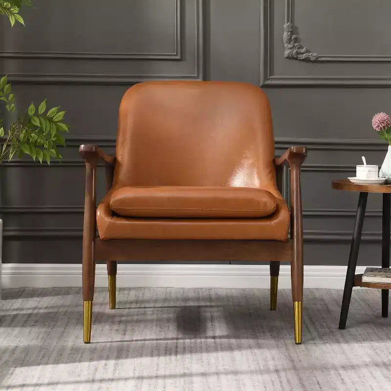 Poltrona accent mid-century da 29,2 pollici in similpelle con seduta imbottita, struttura in legno massiccio, per salotto