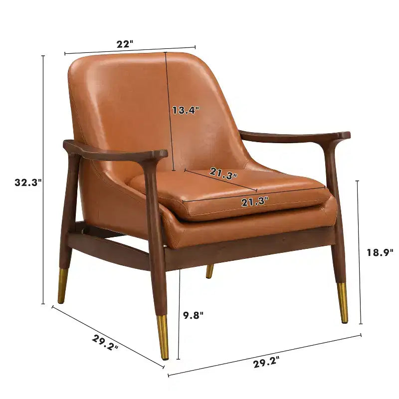 Poltrona accent mid-century da 29,2 pollici in similpelle con seduta imbottita, struttura in legno massiccio, per salotto