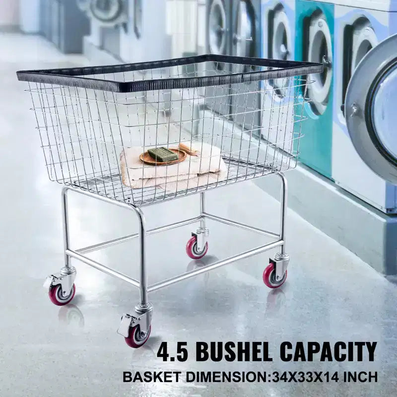 VEVOR Wire Laundry Cart, 4.5 Bushel Wire Laundry Basket with Wheels,35''x15.7''x22''Commercial Wire Laundry Basket Cart,Steel Frame,5''Casters,Silver