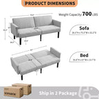 Sofa Bed, 3-Seater Reclining Futon Sofa, Modern Fabric Convertible Daybed Couch, Perfect for Living Room, Bedroom & Apartment